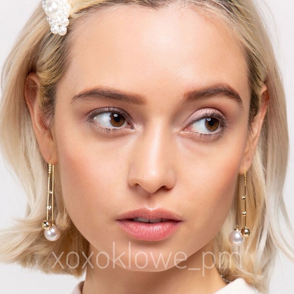 Pearl & Rhinestone Dangle Drop Earrings - Picture 2 of 3